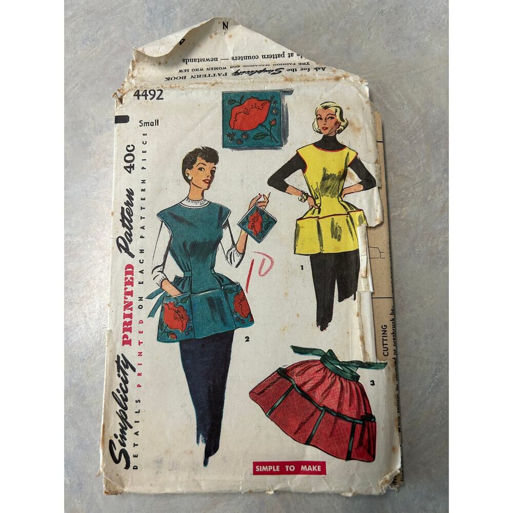 Vintage‎ 50's Simplicity Pattern #4492 Cobbler Aprons Half Apron Potholder Small